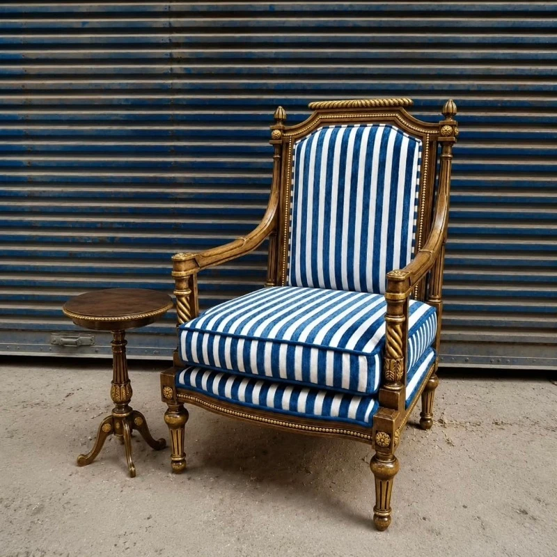 Retro solid wood hand-carved design gold single chair simple