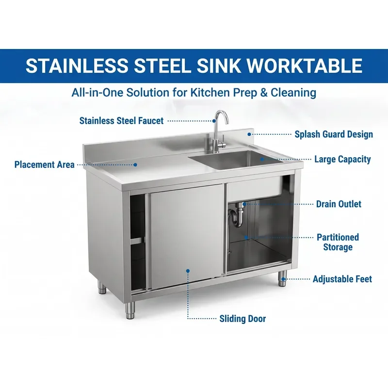Flat Pack Stainless Steel Sink Cabinet Worktable Cabinet for Commercial Kitchen Equipment Dealers Restaurant Catering