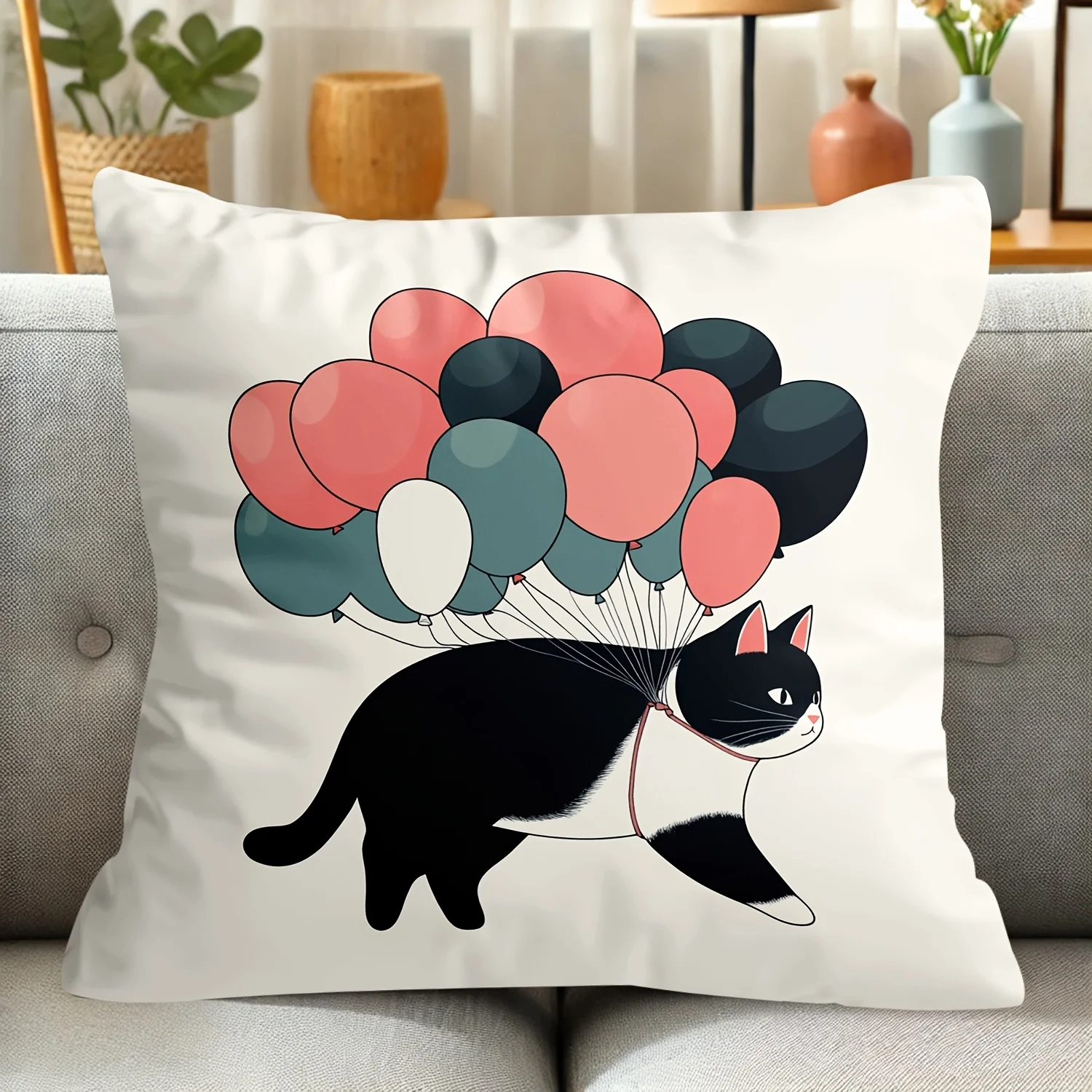 Pillow Insert 18X18 - 1 adet Balonlu Kedi Yastık Kılıfı