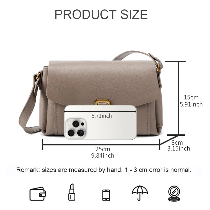 جديد السيدات ريترو موضة تنوعا تحت الإبط كتف واحد صغير مربع حقيبة المرأة جلد طبيعي التنقل حقيبة يد كروس