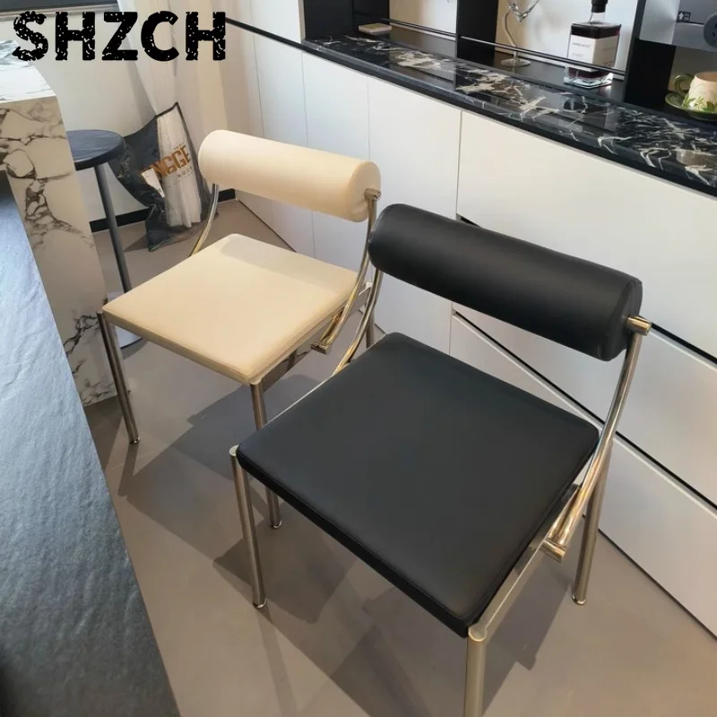 Vintage Designer Dining Chair with Stainless Steel Frame Study Room Seat Bedroom Dressing Table Makeup Stool Home Kitchen Chairs