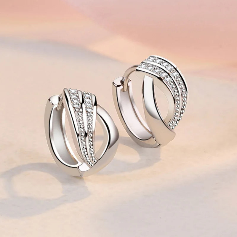 Simple Real 925 Sterling Silver Wing Shaped Crystal Zircon Earrings for Women Infinity Eternal Endless Love Wedding Jewelry