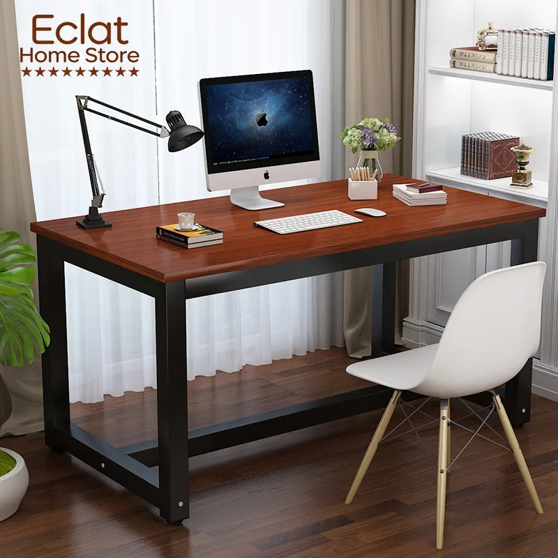 Bureau d'ordinateur économique en acier et bois, double, allongé, simple, moderne, pour la maison, l'e-sport, la chambre ou le bureau
