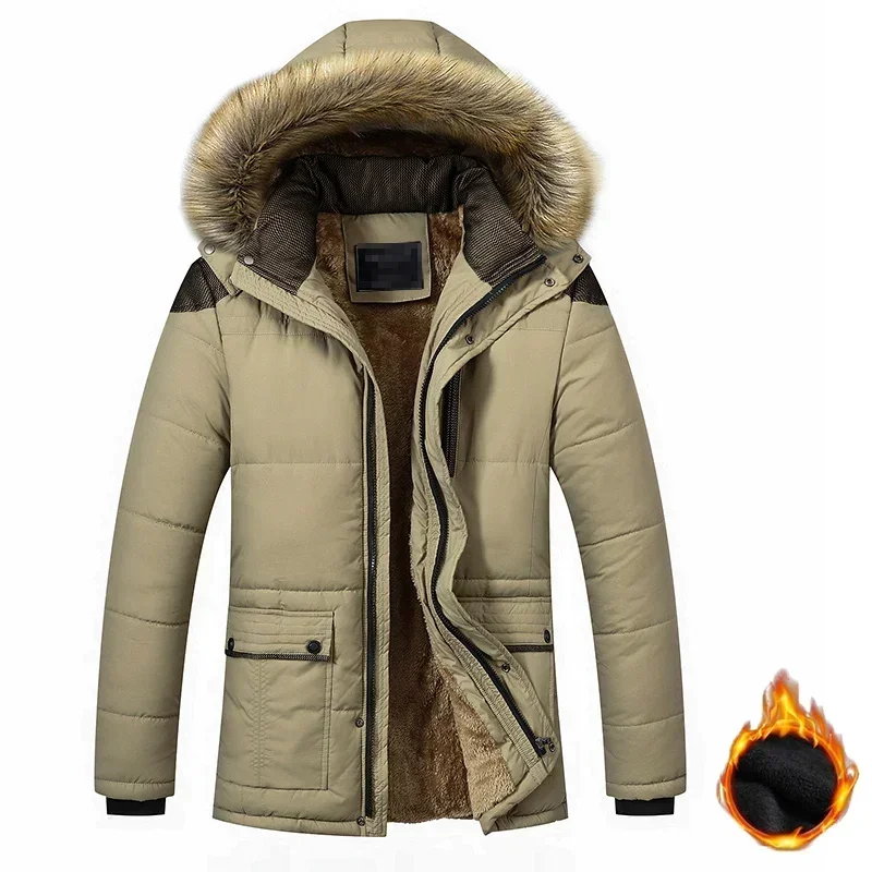 2024 New Men Winter Outdoor Casual Windproof Keep Warm Waterproof Thickened Cotton Jacket Men Detachable Hooded Jacket Men