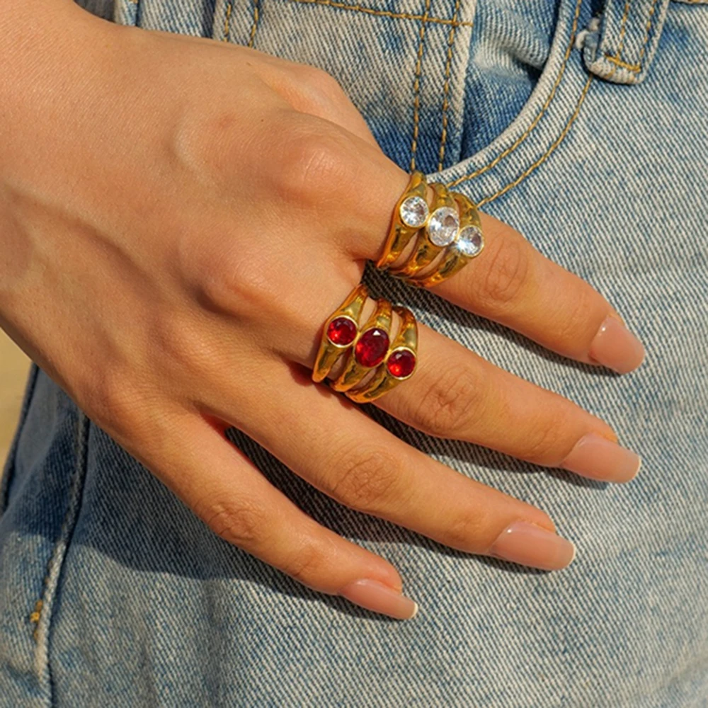 3 stone statement rings stainless steel chunky rings for women tarnish free jewelry waterproof new in jewelry for 2023