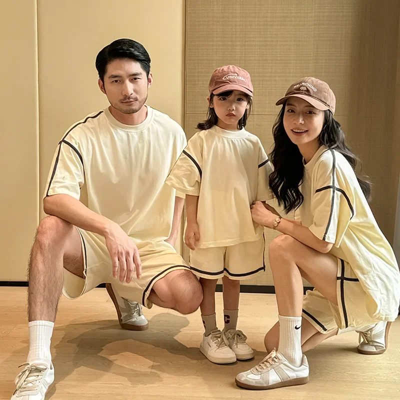 Parent-child Outfit 2025 Summer Family Clothes Korean High Quality Children Clothing Mom Dad and Daughter Son Same Two Piece Set