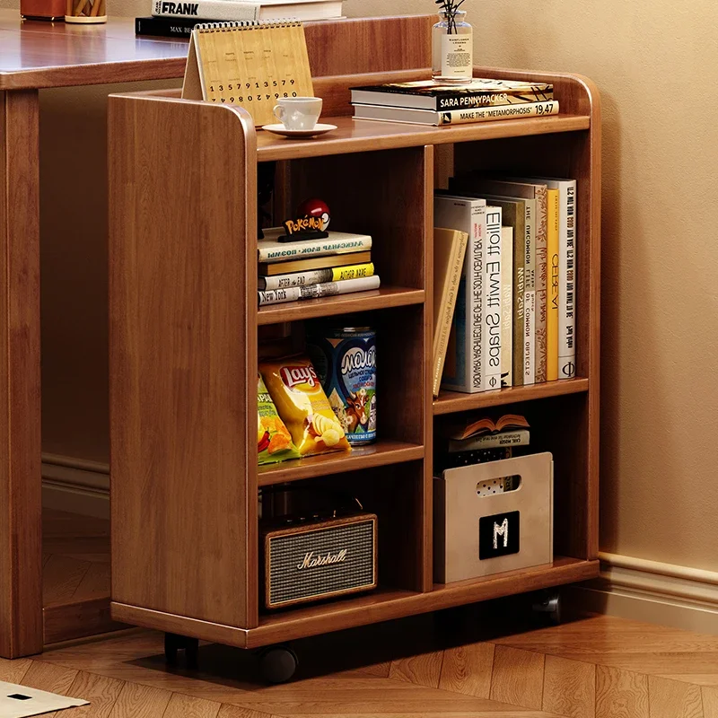 

Mobile Wooden End Table with Wheels and Storage Cabinet for Bedroom or Living Room Sofa