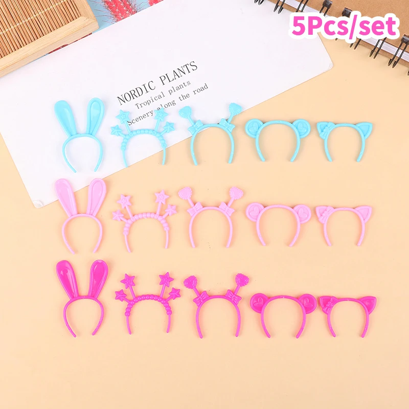 5Pcs Dollhouse Miniature Headband Rabbit/Cat/Bear Ear Head Band Doll Mini Hairwear Hair Accessories for 30cm Doll