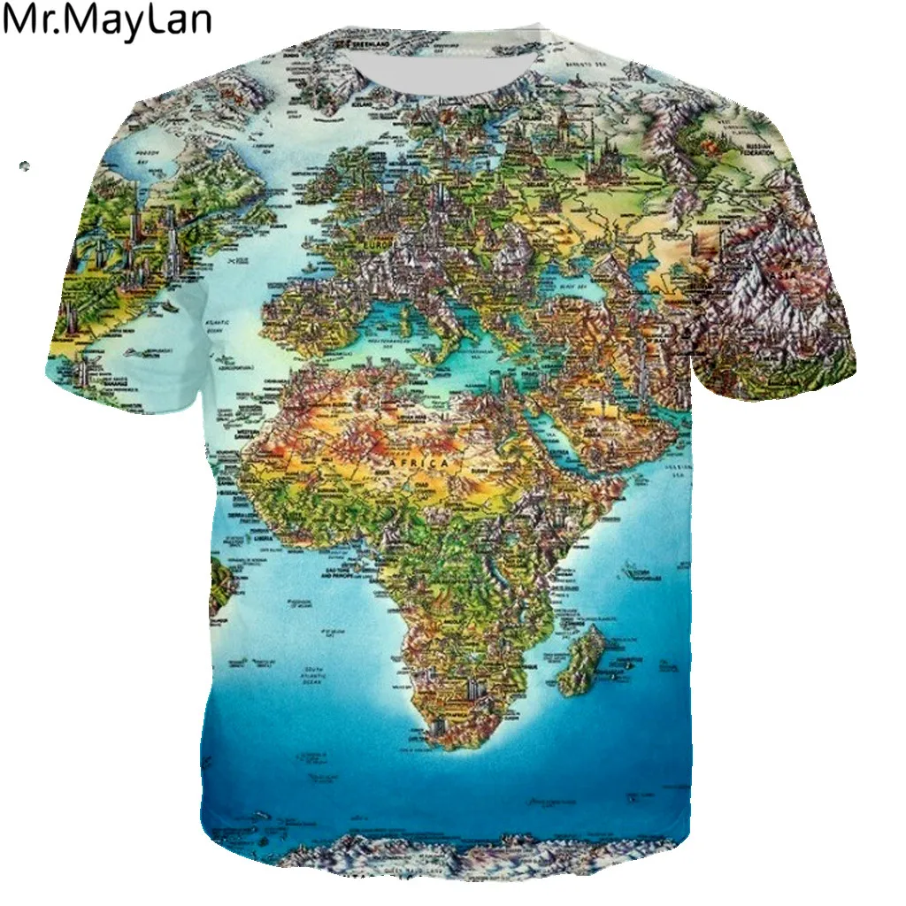 World Map And Animal Fun 3D Harajuku Printed Summer New Fashion Popular Men Women Short Sleeved Crewneck T-shirt Clothing Tops