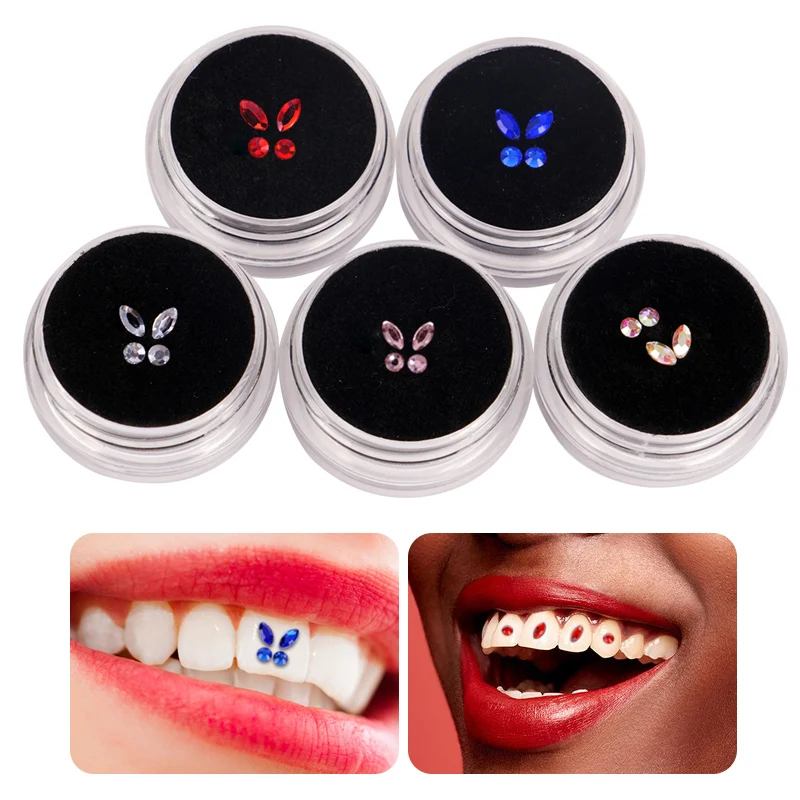 4Pcs/Box Dental Crystal Fashion Teeth Gems Butterfly Tooth Jewelry Diamond Beauty Ornaments Gem Decor for Oral Decoration