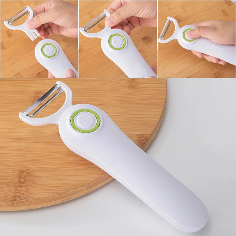 Mini Electric Peeler with 3 Cutter Heads Vegetable Cutter Peeler USB Rechargeable Safety Lightweight for Sweet Potatoes Tomatoes