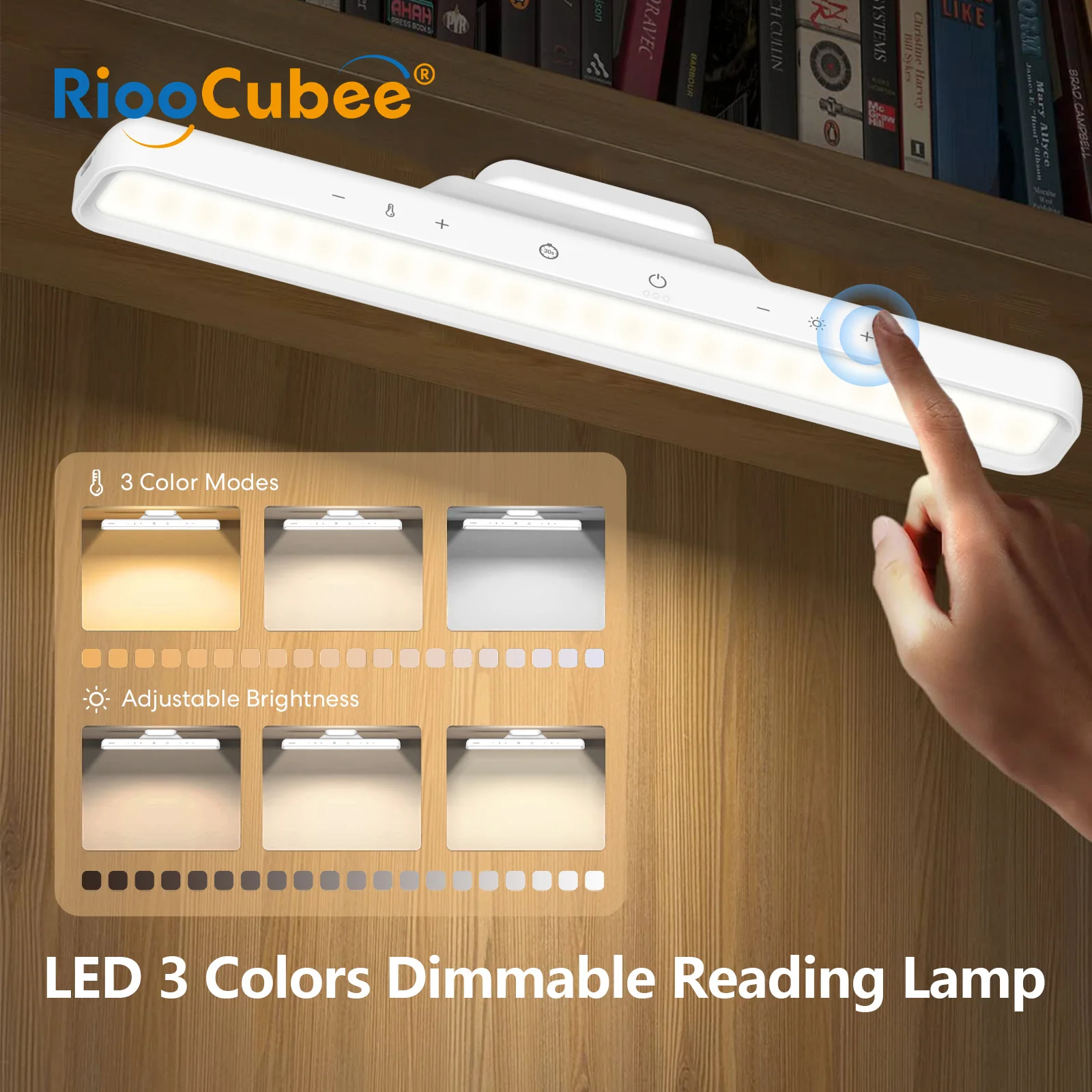 

RiooCubee LED Book Light Wireless 3 Colors Dimmable USB Rechargeable Reading Lamp for Books in Bed Clip-On Night Light