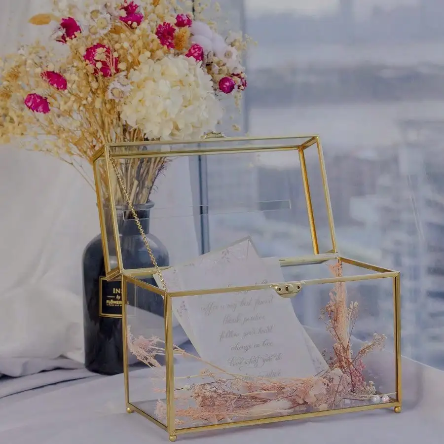 Glass Wedding Card Box With Slot Large Clear Card Box Gold Brass Gift Card Storage Box Perfect For Wedding Receptions Birthday P