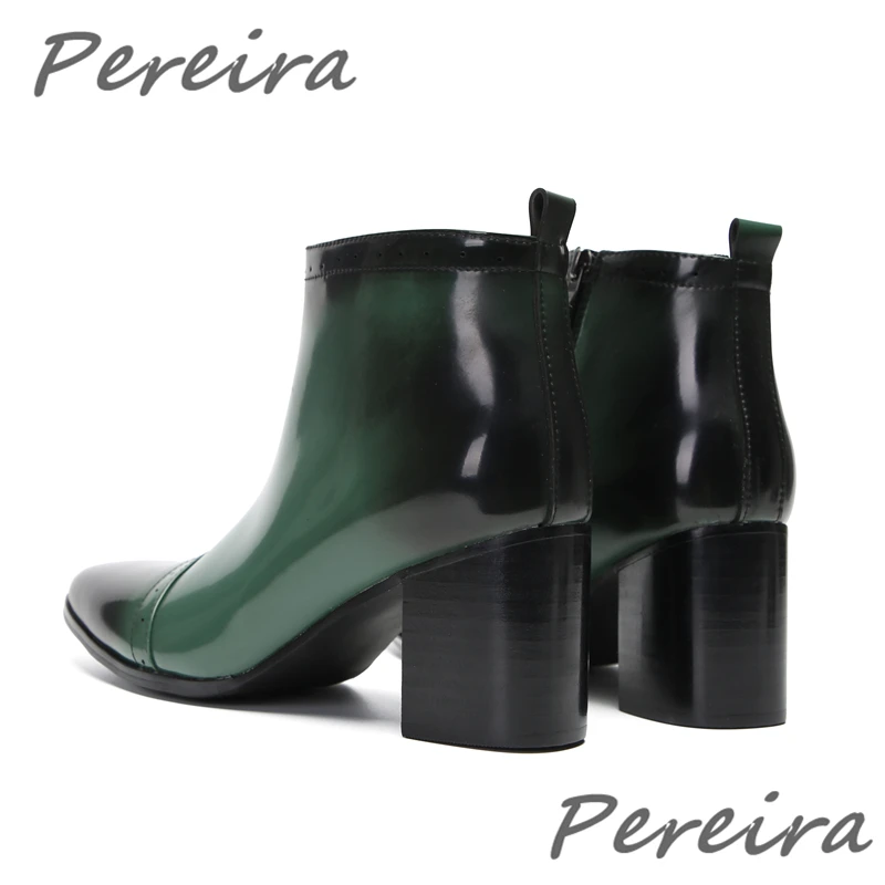 British Style 7CM High Heel Ankle Boots Green Gradient Pointy Toe Men Boots Autumn New Genuine Leather Party Banquet Dress Shoes