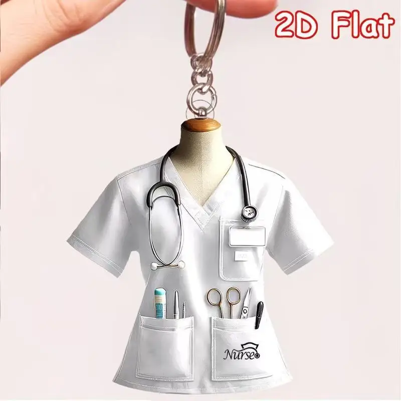 Neues Produkt Kreatives Design Acryl 2D Krankenschwester Kleidung Schlüsselanhänger Taschenanhänger Schlüsselring Dekoration Geschenk zum Krankenschwester-Tag Schmuckgeschenk – Detail 5