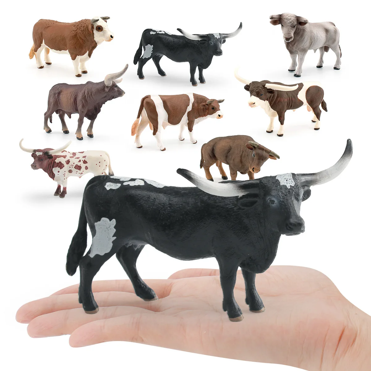 Swiss Brown Cattle Simulated Farm Poultry Animals Model Stierlen Watusi Long Horn Bull Wild Animal Figure Realistic Cow Toy