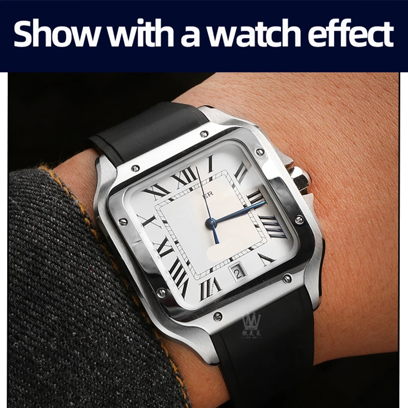 ل كارتييه جديد سانتوس WSSA0009 WSSA0010 الأصلي الإفراج السريع فلوروروبر للطي مشبك الرجال حزام أسود برتقالي أزرق Grey21mm