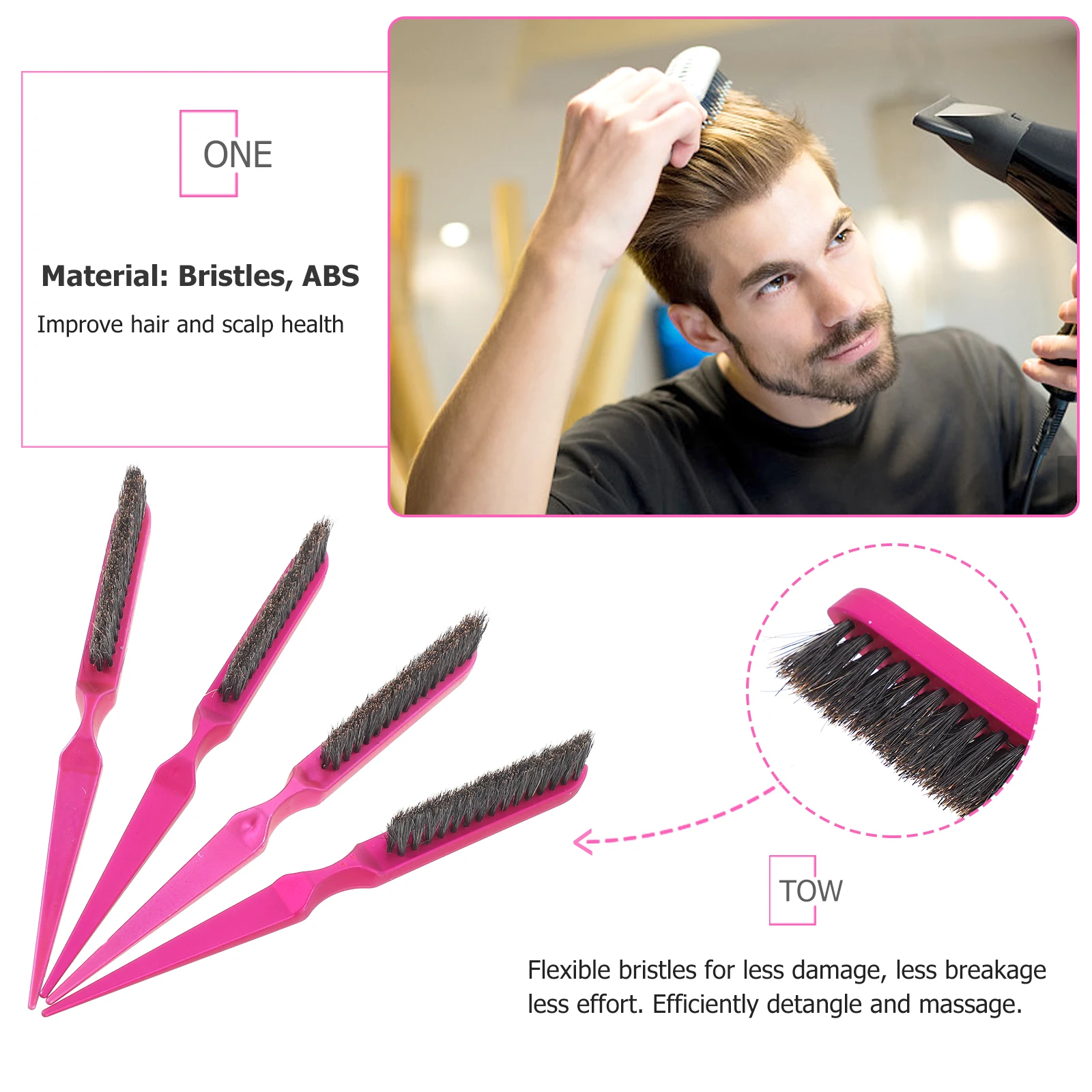 

4pcs Professional Hair Brush for Women Men Kids Salon Use Detangle Massage ABS Material Durable Portable Easy to Carry