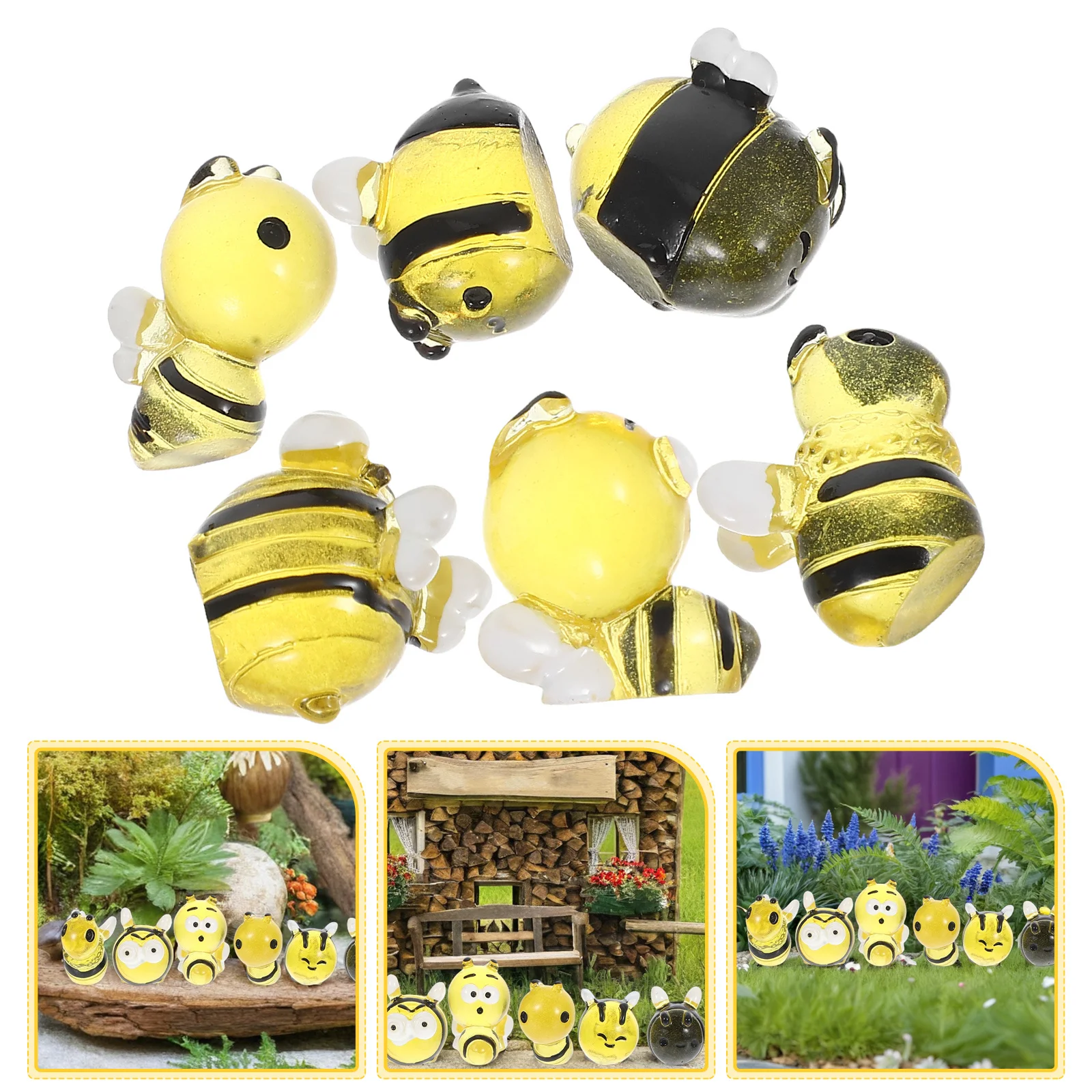 

6Pcs Micro Resin Bees Glow in Dark Garden Terrarium Decor DIY Craft Accessories Miniature Ornaments Home Decor