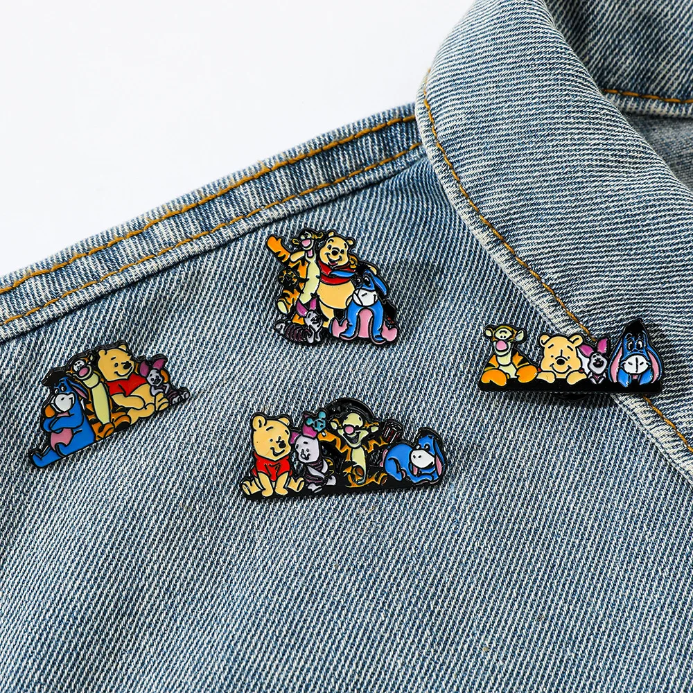 4 Pcs/set Disney Mickey Mouse Brooch Action Anime Figures Winnie Badge Metal Bag Accessories Children Birthday Gift Friends Pins