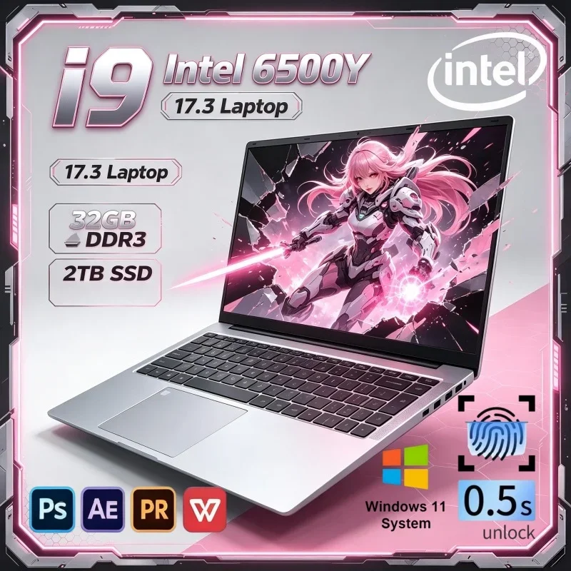 2026 New Full Function 17.3 Inch Laptop Intel 6500Y 16/32GB 2TB Win11 Ultra Thin Powerful Gaming Business PC