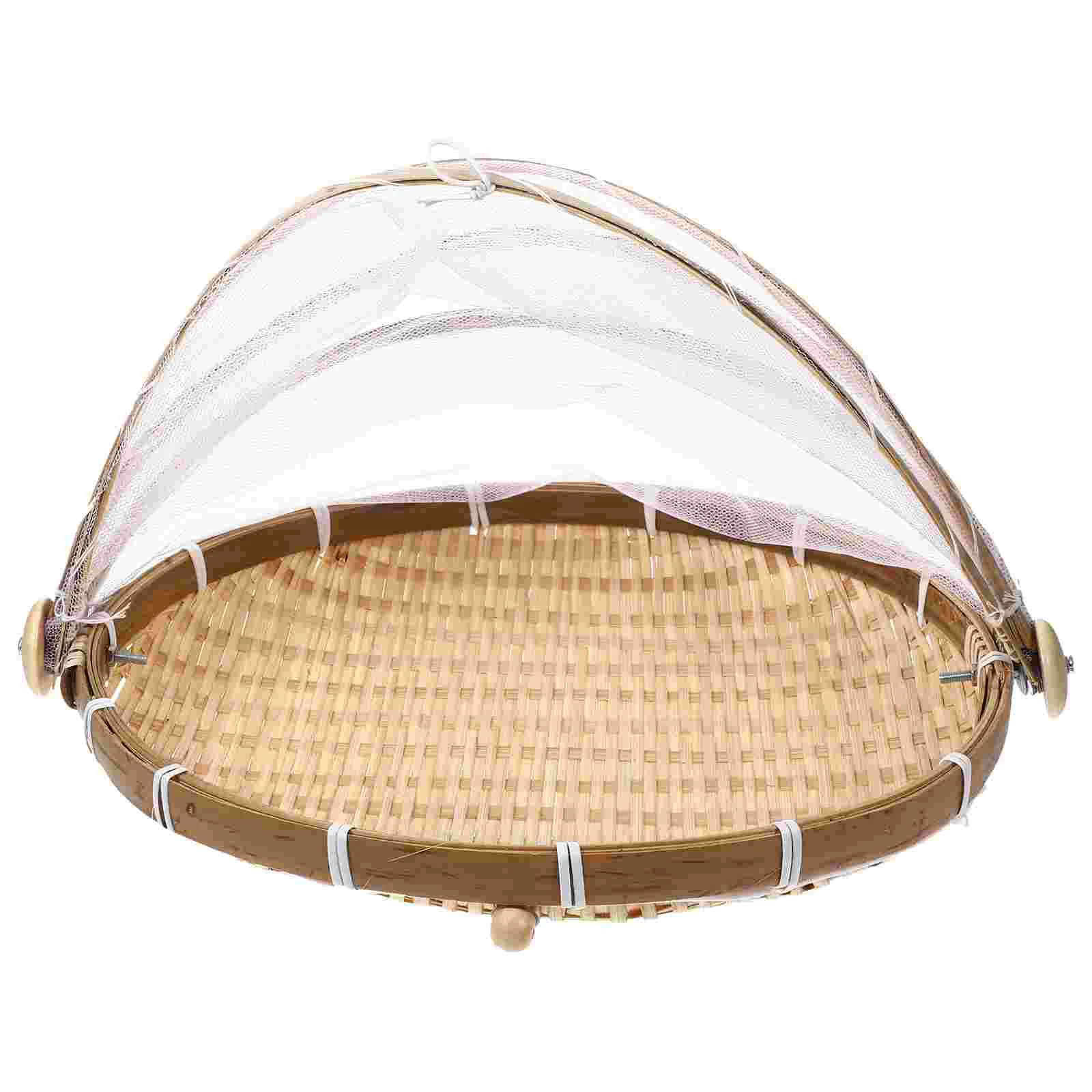 

Bamboo Gauze Basket Bread Storage Woven for Baskets Round Food Net Serving Fruit