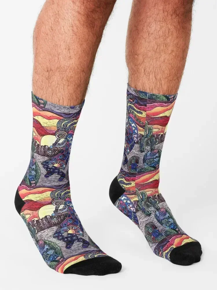Kokopelli sunset Socks Running New year's valentine gift ideas cute Socks Woman Men's