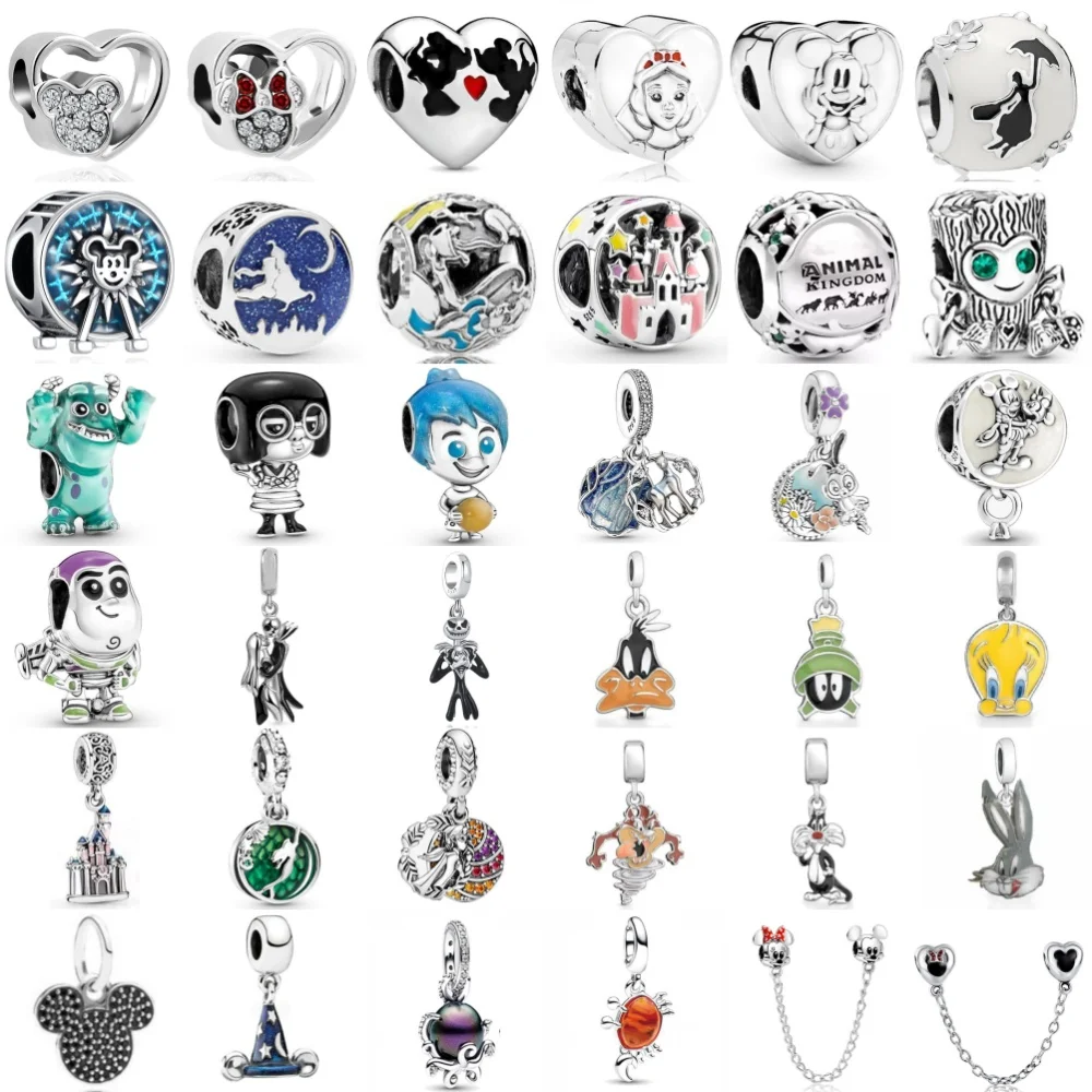 New 925 Silver Heart-Shaped Bead Rabbit, Duck Pendant Safety Chain Suitable for European Original Bracelet DIY Exquisite Jewelry
