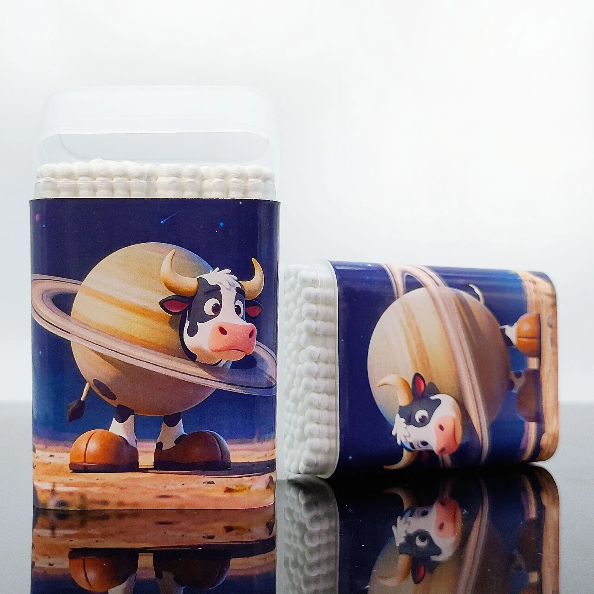 동물 패턴이 있는 창의적인 동물 테마 면봉 200개, 다기능 이중 헤드 나사 스푼 면봉.