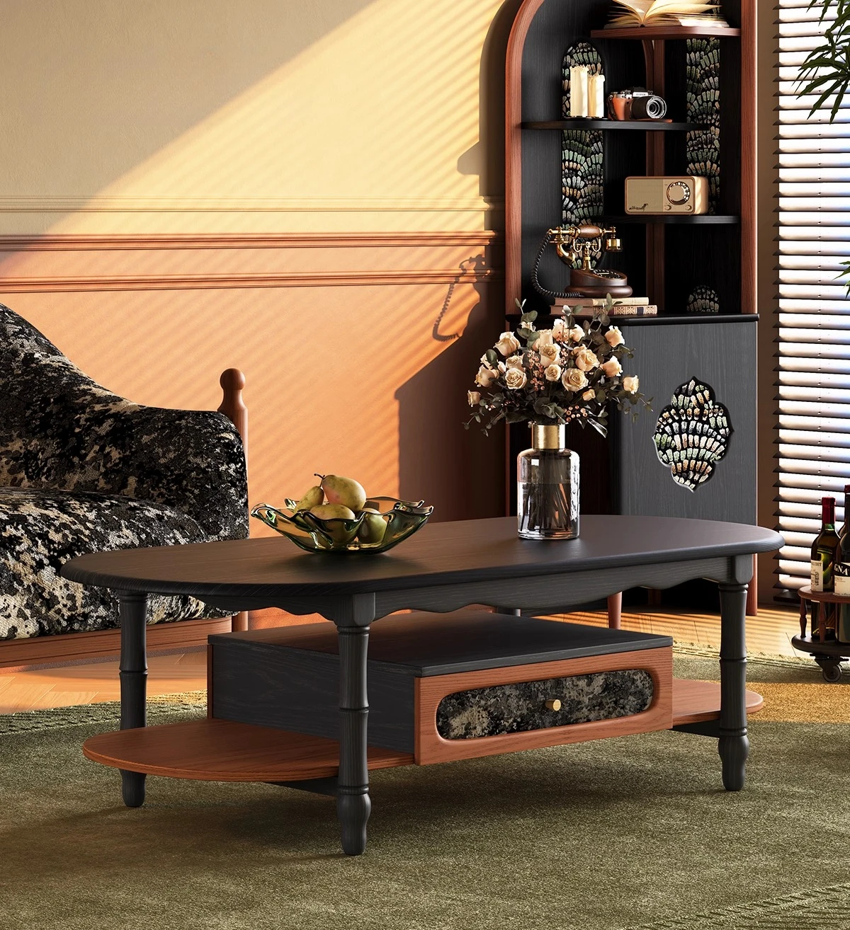 

Журнальный столик из массива дерева, небольшой бытовой гостиной, простой чайный столик, овальный