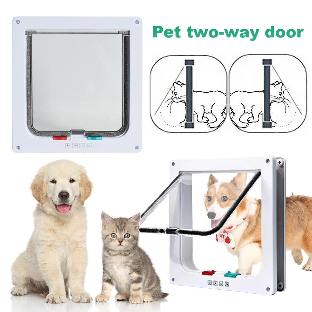 Cat Flap Door With 4 Way Lock Security Flap Door Small Pet Supplies Cat Puppy Safety Gate For Dog Cat Kitten Dog Cat Flap Door