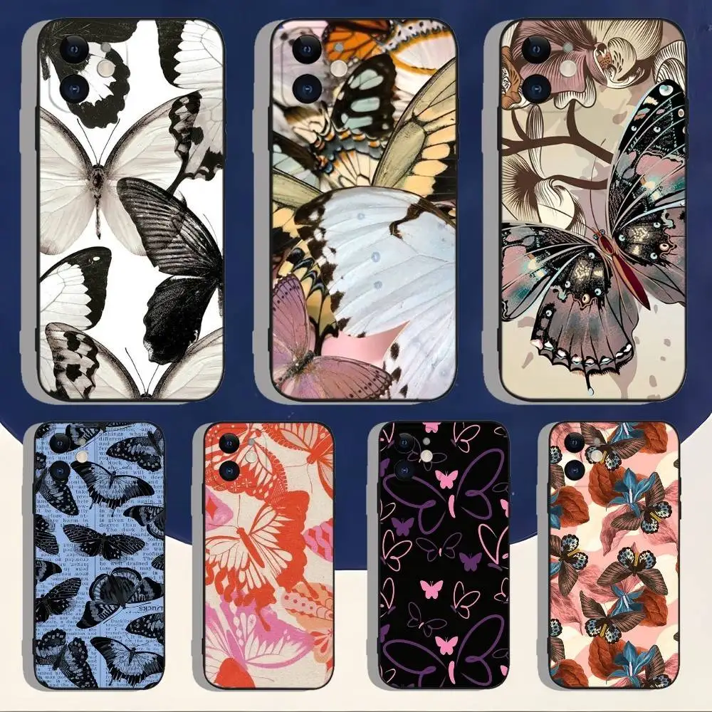

Drawing Butterfly Art Phone Case For iPhone 16,15,14,13,12,11,Pro,Max,Plus,X,XS,XR,SE,8,7,Mini,Soft Silicone Black Case
