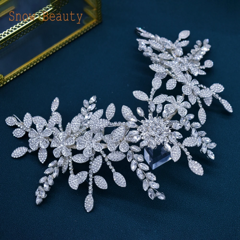 

DZ025 Rhinestone Bridal Headband Trendy Party Headdress Crystal Wedding Hair Accessories Women Tiara Handmade Leaves Headpiece