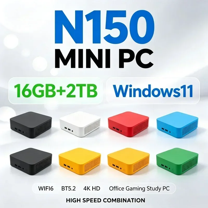 Intel Core N150 Mini PC 16GB RAM 1TB & 2TB Storage WiFi6 Bluetooth5.2 Win11 Ultra Small Pocket Computer Support 4K Home Office