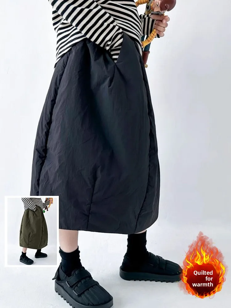 

Retro Color Thiened Cotton f Skirt Large Size Women's Elastic Waist Base Long A-Line Skirt Slimming Winter Dr