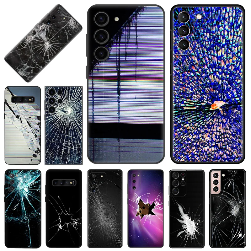 Cracked Screen Texture Art Soft Phone Cases For Samsung Galaxy S23 S24 Plus S22 Ultra S21 S20 FE S10 Note 20 Lite Matte Cover