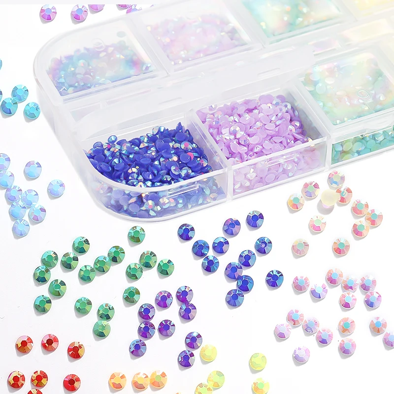 Jelly AB Resin Rhinestones Embellishments For Crafts Nail Art Set Flatback Gemstones Diy Crystal 12 Grid Mix Colors Kits