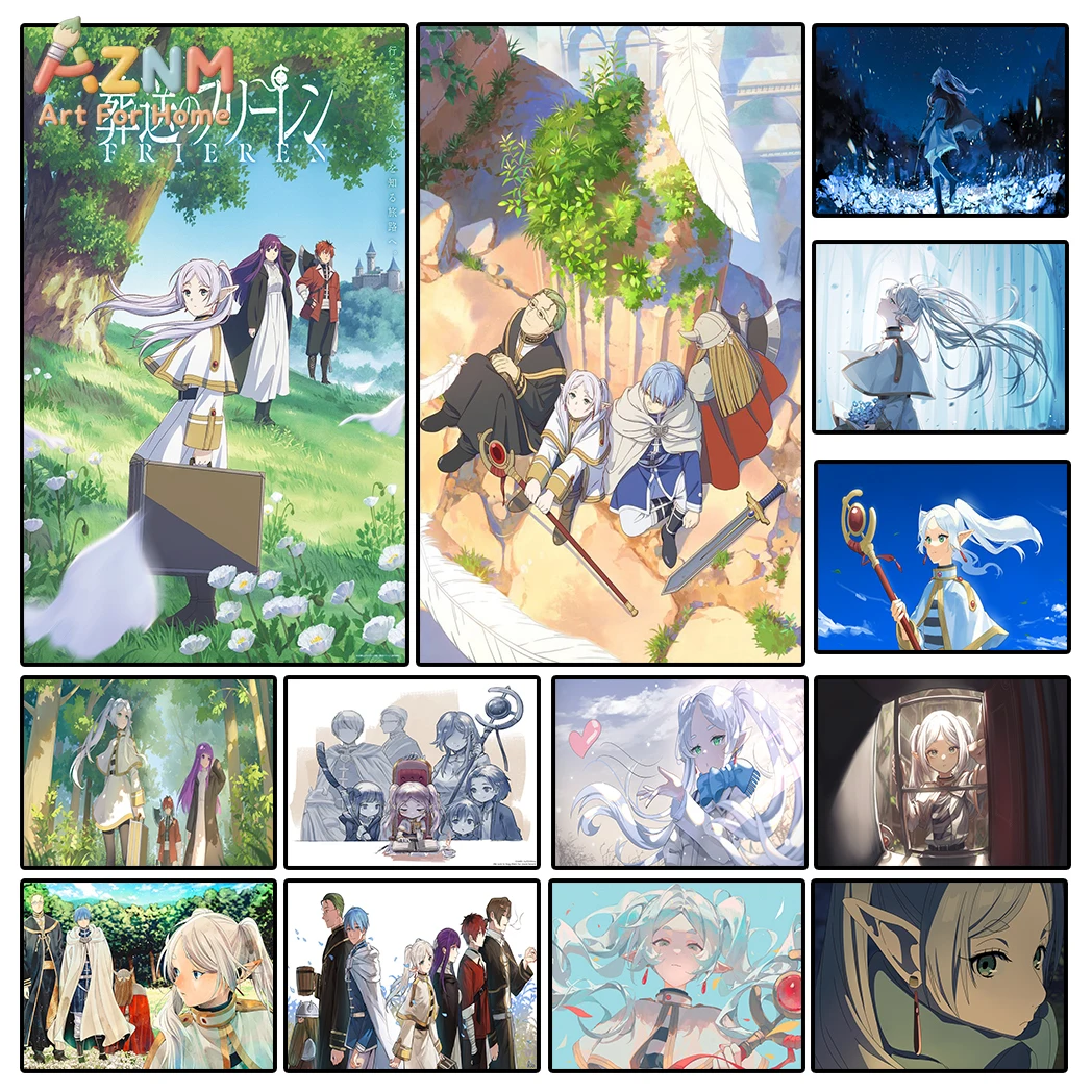 

AZNM Frieren Beyond Journey's End Anime Canvas Wall Art, Elf Mage Print, Aesthetic Room Decor