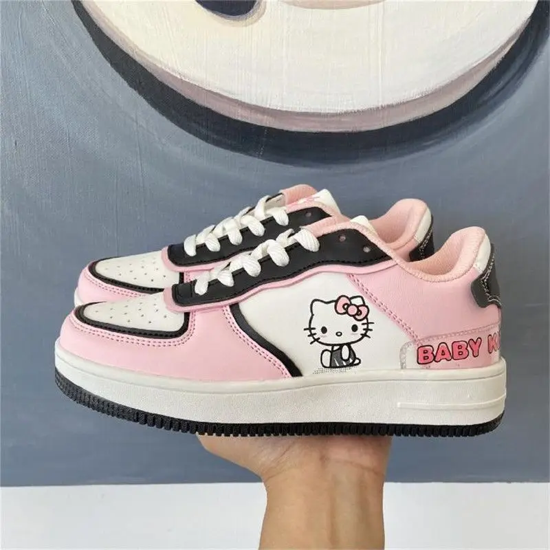 

2025 Hello Kitty Pink Cute Board Shoes Female Student Soft Girl Katie Cat Sports Shoes Anime Kawaii Women Skateboard Shoes Gifts