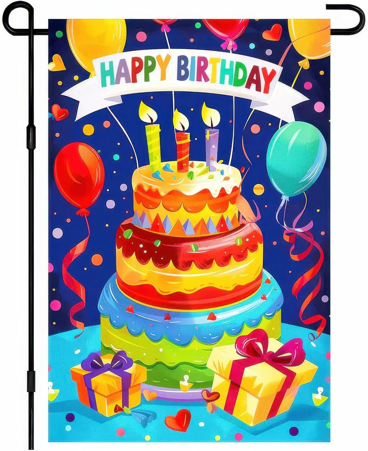 Happy Birthday Garden Flag Yard Banner 12x18 Inch Double Sided Cake Balloon Colorful Small Flags for Outdoor Welcome Party L EEZ
