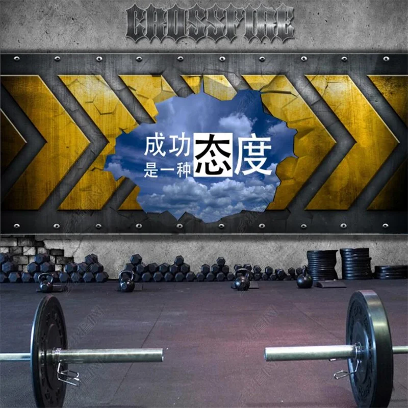 

Metal Iron Technology Sense 3D Wall Paper Sport Industrial Decor Custom Mural Internet KTV Gym Decor Self-adhesive Wallpaper