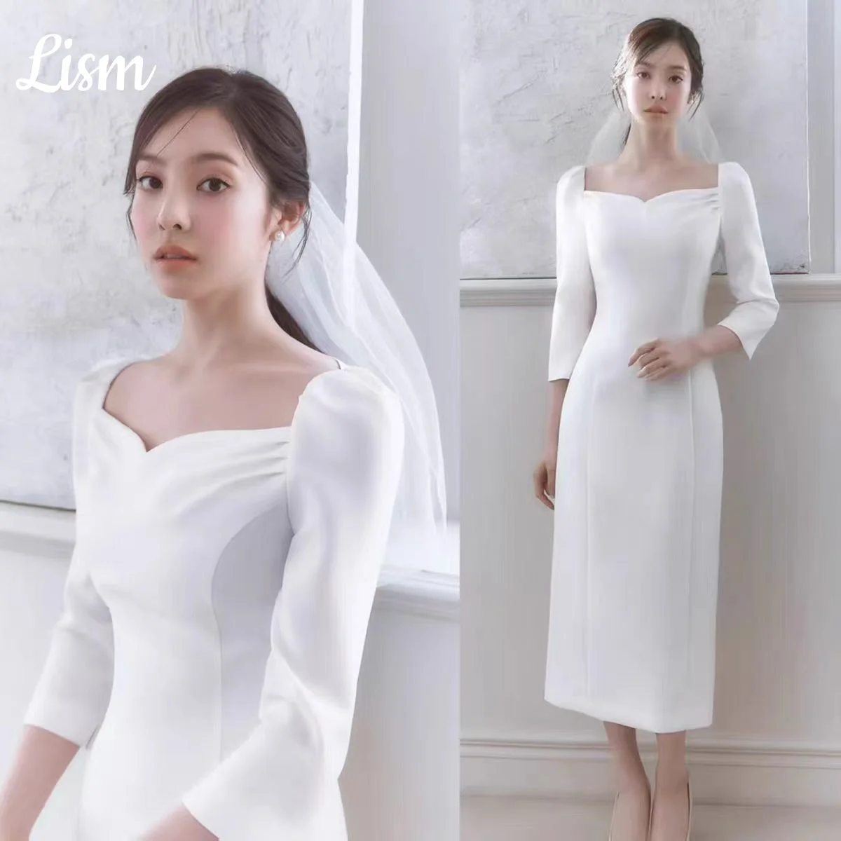 

Lism Elegant Wedding Party Dress Sweetheart 3/4 Sleeves 웨딩드레스 Korea Photo Shoot 2026 Customized Formal Occasion Evening Gown