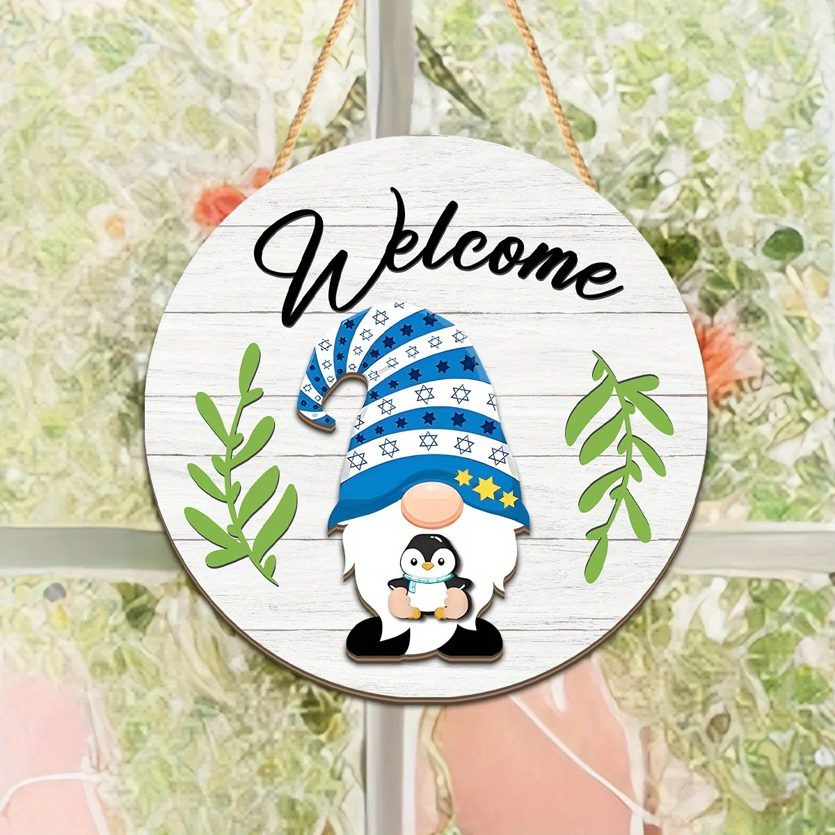 1 Set of Gnome Wooden Decorative Sign & Ornament Welcome Round Door Hanger with Seasonal Interchangeable Decor Ideal for Homes,
