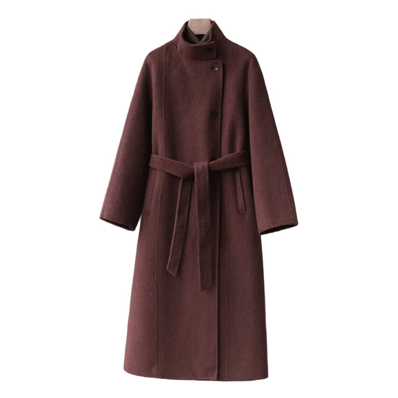 

2025 Spring New Women's 5% Camel Wool Double Sided Coat Casual Long Wool Jacket Solid Fashion Style