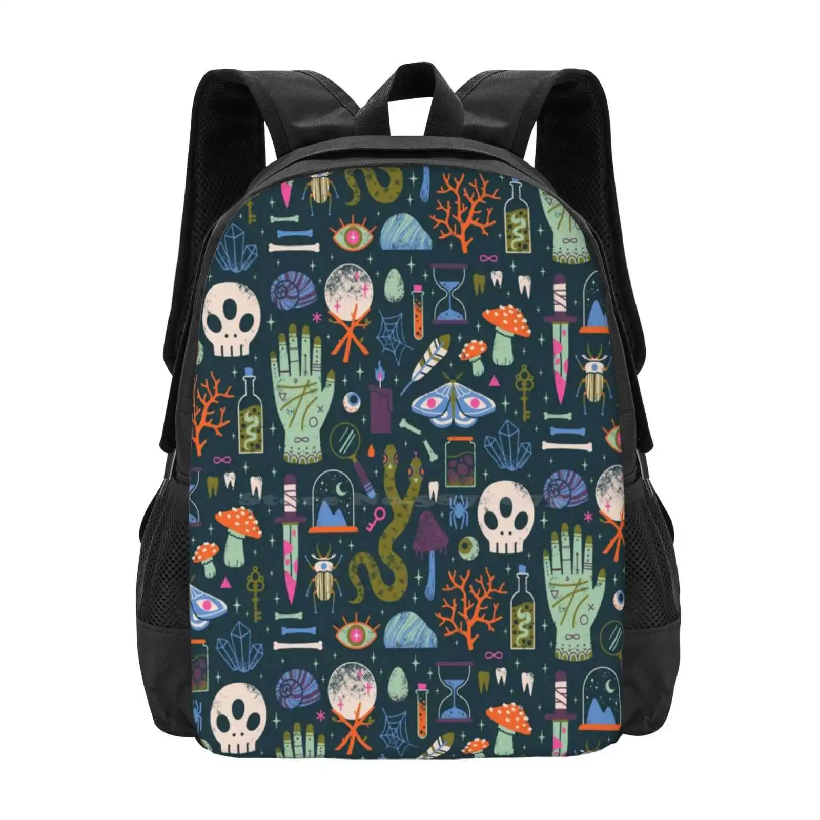 Curiosities New Arrivals Unisex Bags Student Bag Backpack Cabinet Of Curiosities Wunderkammer Witchy Spooky Halloween Occult