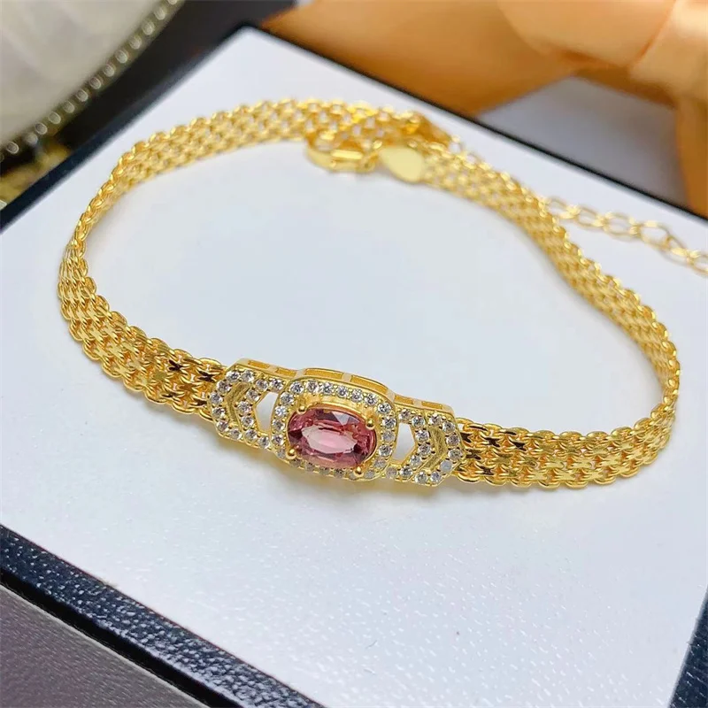 

Natural Pink Tourmaline S925 Silver Watch Bracelet French Retro Court Style Birthday Lady Girl with Certificate 15+3cm