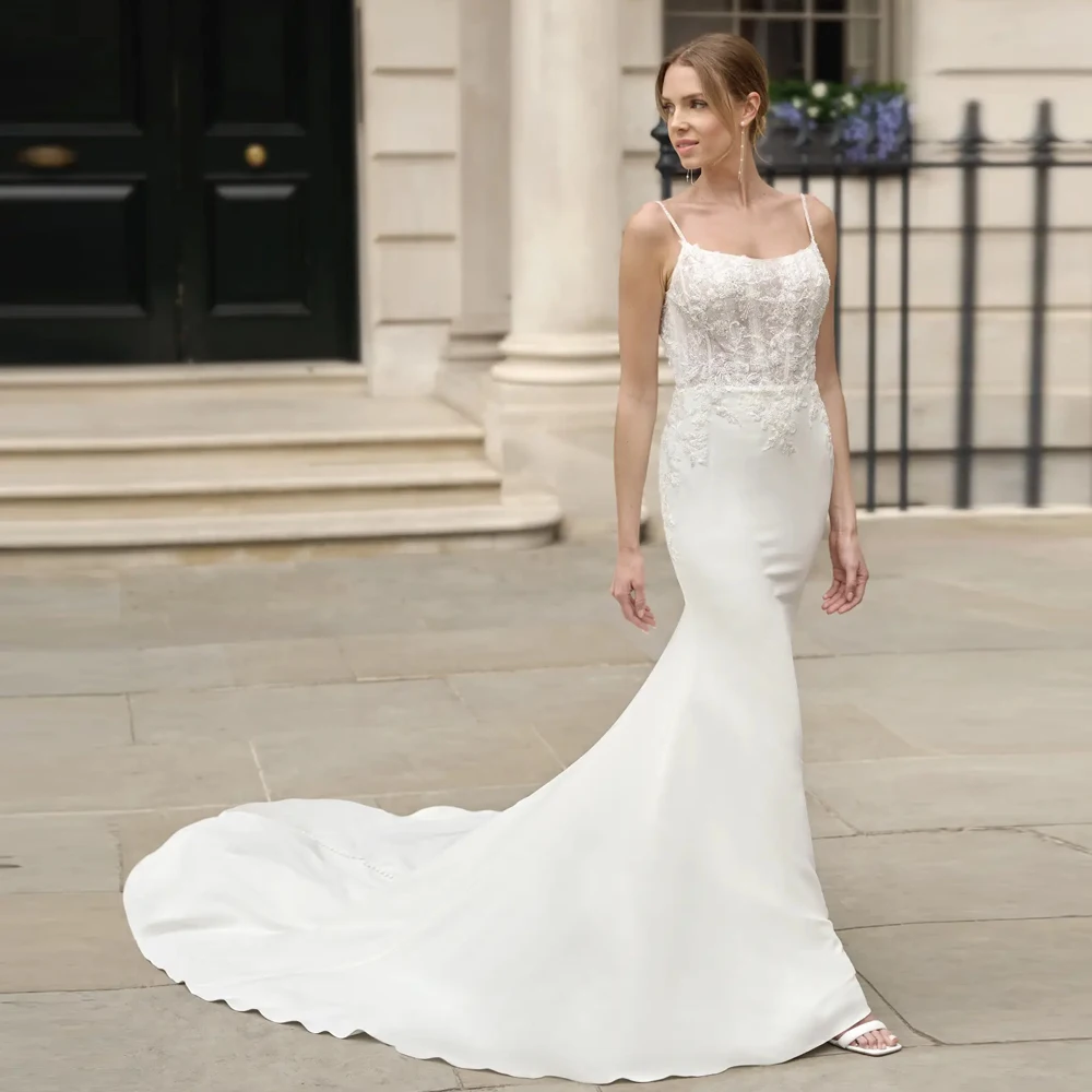 Свадебные платья на тонких бретельках, кружевные свадебные платья с аппликацией, вечерние платья с открытой спиной, Vestidos De Novia, халат на пуговицах по индивидуальному заказу