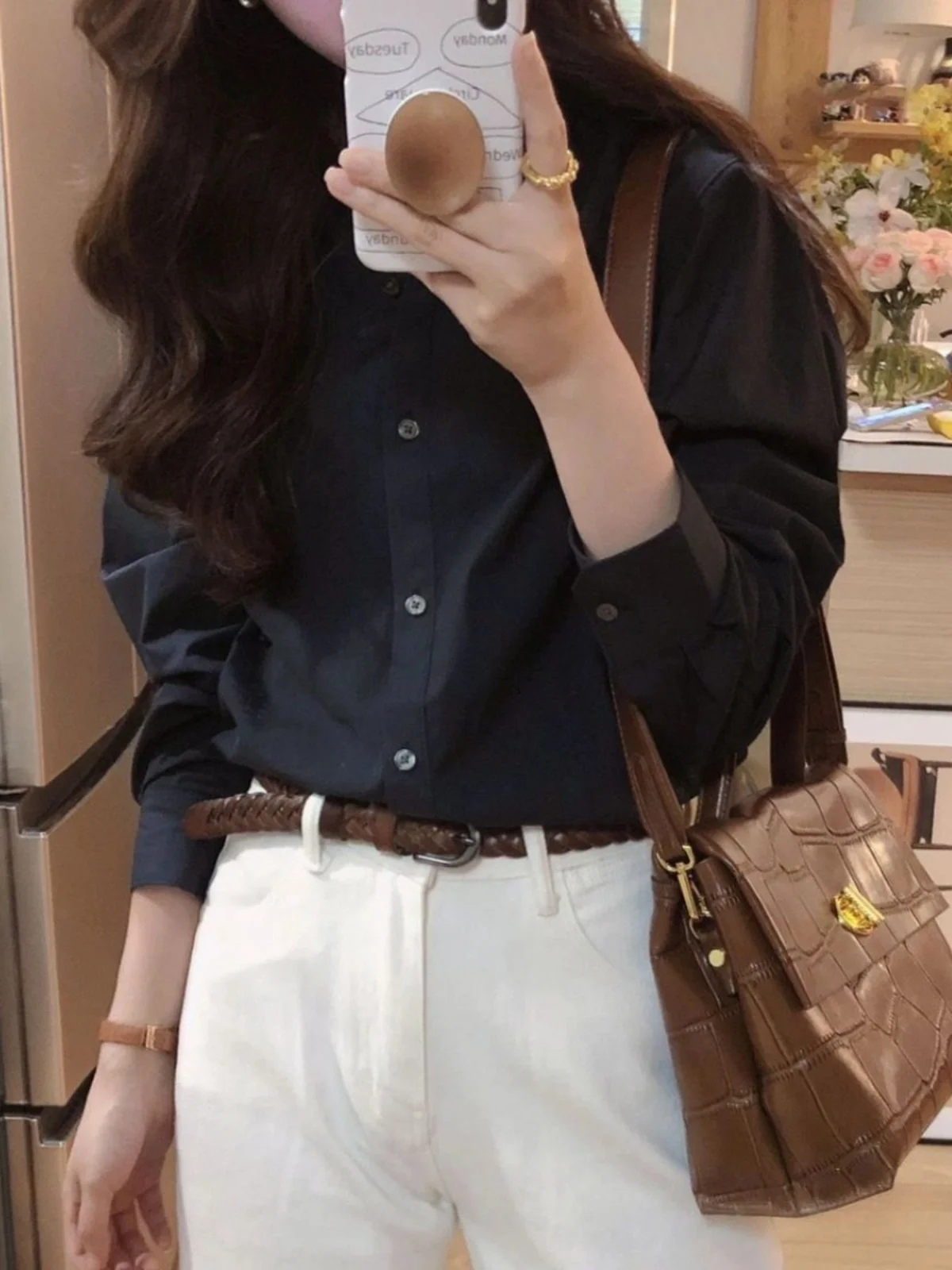 

Ele Unique Bla irt Spring Autumn Women's Faionable Beautiful irt Korean Sle Loose Fit Button Detail Long Sve