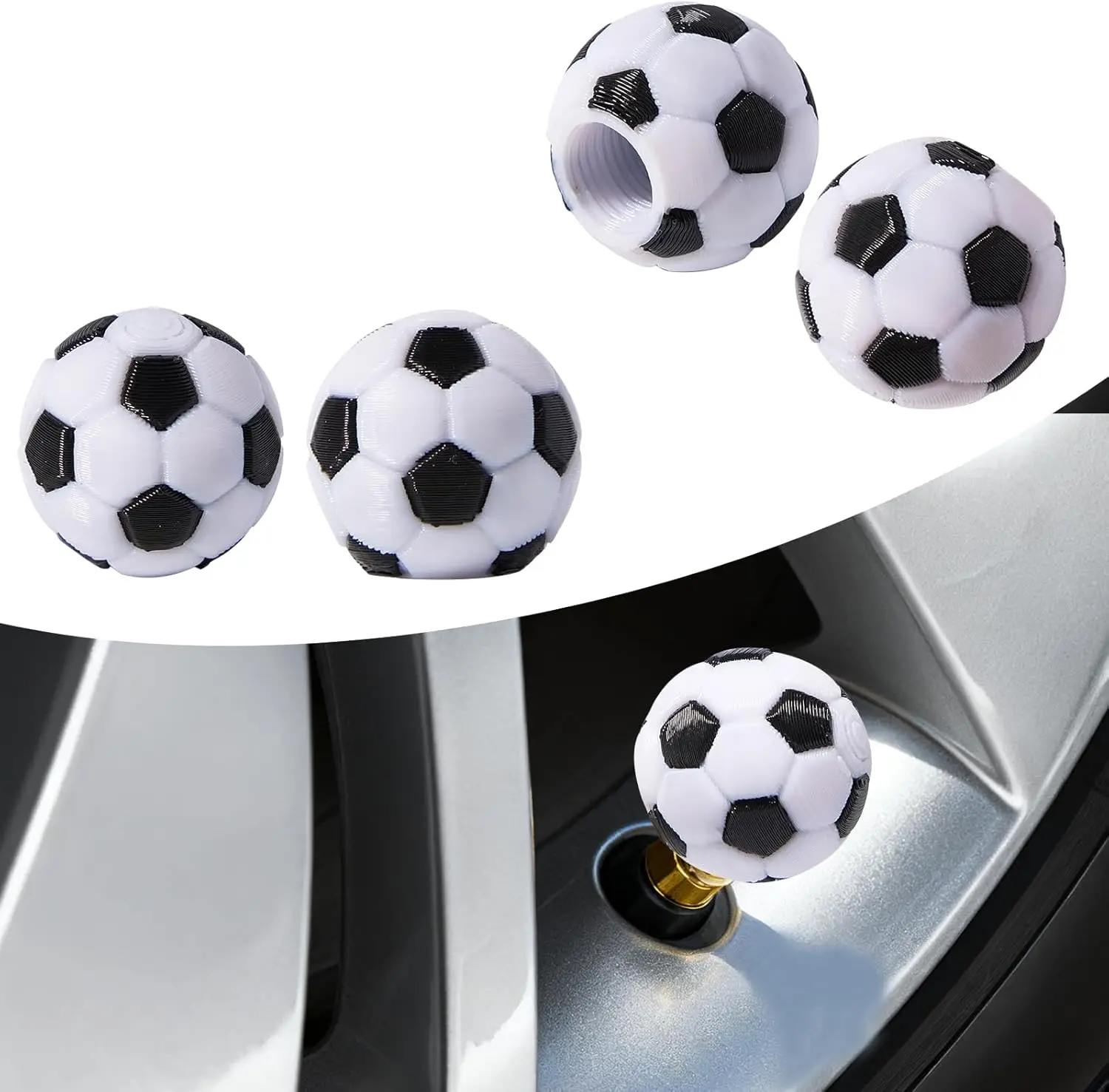 4Pcs Cute Soccer Tire Valve Stem Cap, Air Caps for Cars Bikes Motorcycles Trucks, Decorative Car Wheel Accessories