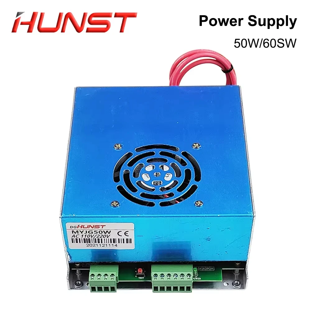 Hunst myjg 50w 60w fonte de alimentação a laser co2 110v/220v opcional, adequado para máquina de corte e gravação 40 ~ 70w tubo de vidro